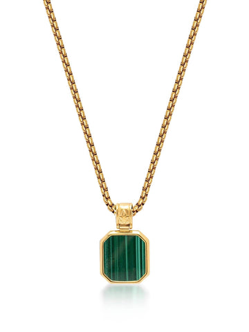Nialaya Men's Necklace Gold Necklace with Square Malachite Pendant